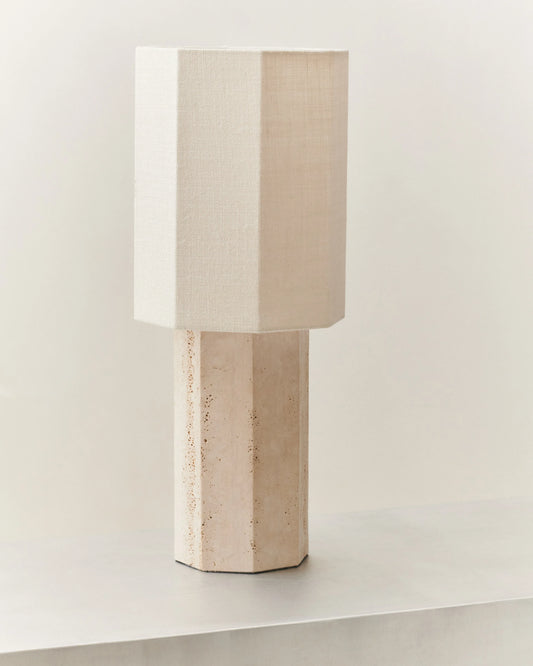 EIGHT OVER EIGHT LAMP BEIGE TRAVERTINE LARGE - LOUISE ROE - JUTE WHITE