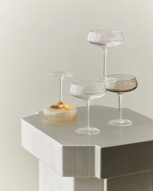 CHAMPAGNE COUPE SINGLE CUT - SET OF 4 - LOUISE ROE - SMOKE BUNDLE (4 COUPES)