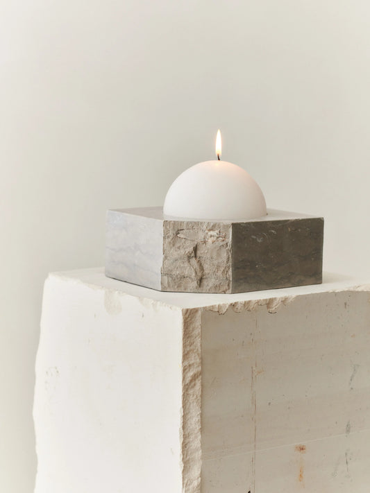 GALLERY OBJECT CANDLE HOLDER LOW - LOUISE ROE - GREY CADOICO MARBLE