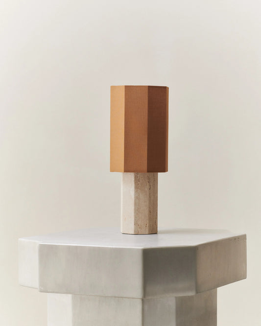 EIGHT OVER EIGHT LAMP BEIGE TRAVERTINE SMALL - LOUISE ROE - Brass