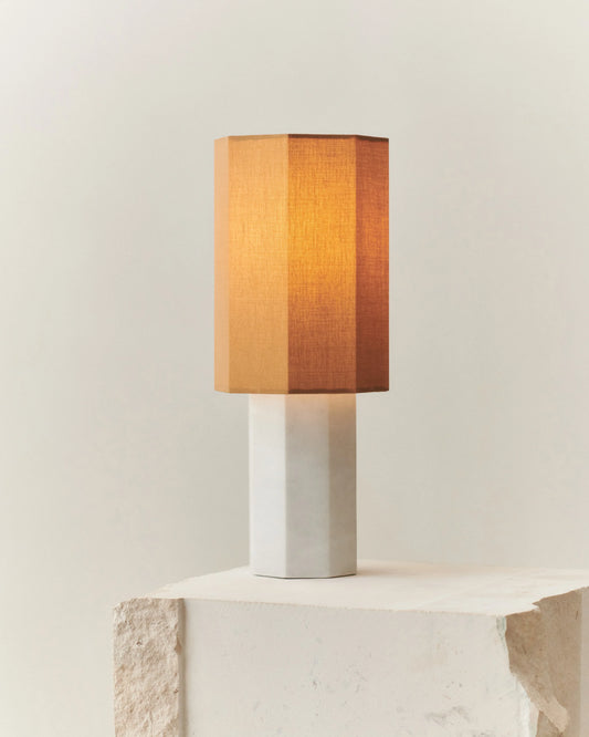 EIGHT OVER EIGHT WHITE MARBLE LAMP SMALL - LOUISE ROE - Brass