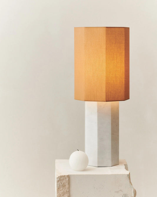 EIGHT OVER EIGHT LAMP WHITE MARBLE LARGE - LOUISE ROE - BRASS