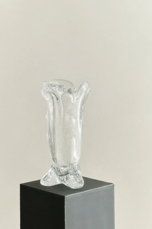 S.R. VINTAGE DRAPE GLASS VASE - LOUISE ROE - CLEAR W. BUBBLES