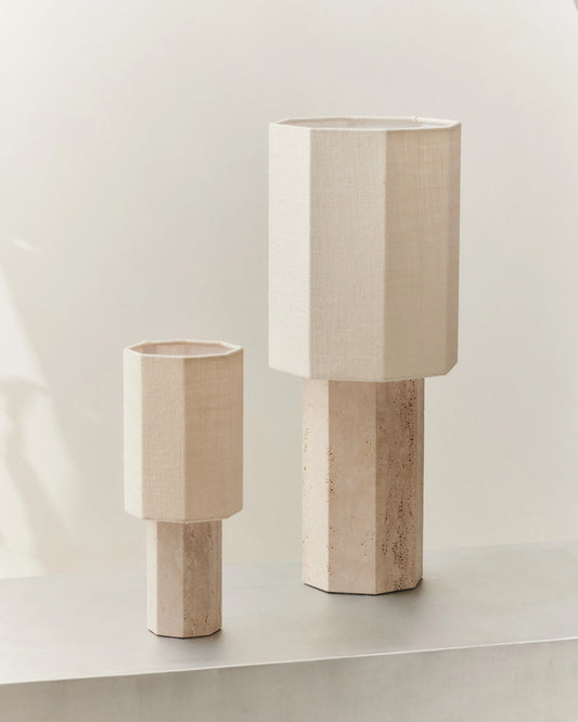 EIGHT OVER EIGHT LAMP BEIGE TRAVERTINE LARGE - LOUISE ROE - JUTE WHITE